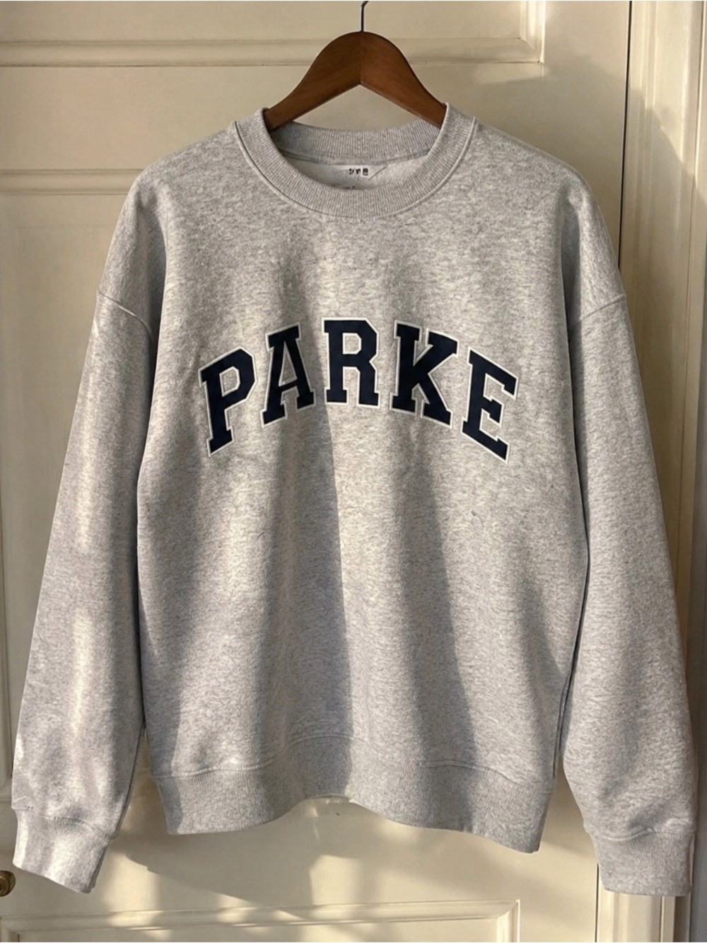 Parker Light Gray Crewneck Sweatshirt with Navy Appliqué
